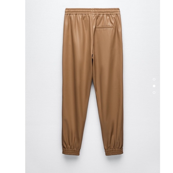 ZARA FAUX LEATHER JOGGING PANTS TAUPE BROWN  SIZE M - Picture 2 of 3